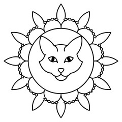 cartoon cat, cat-chain--mandala-floral-vector-illustration