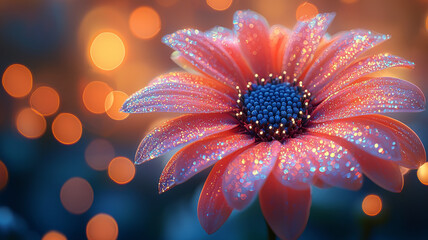 A close-up of a flower against a plain background focusing on its delicate details and vibrant colors,sparkling lights