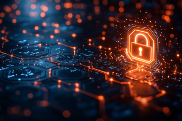 Digital padlock icon for cyber security