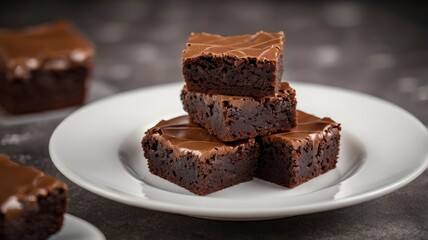Brownie piece with melted chocolate cream isolated on white background