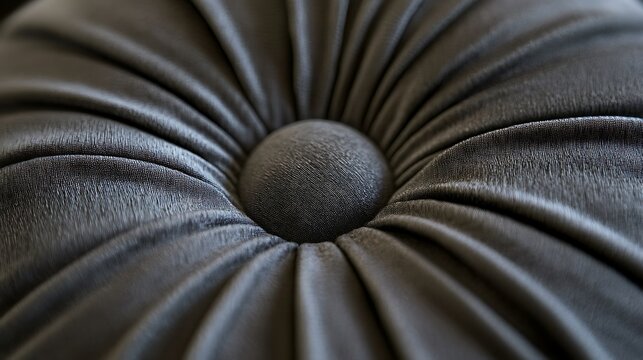 A close up of a leather cushion with a round indent