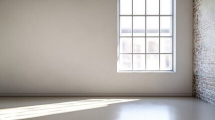 Fototapeta premium Bright and modern interior space with large window and minimalist design
