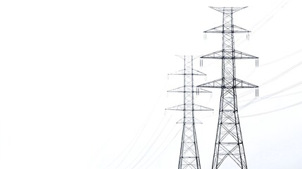 Two electricity pylons against a bright sky. Generative ai