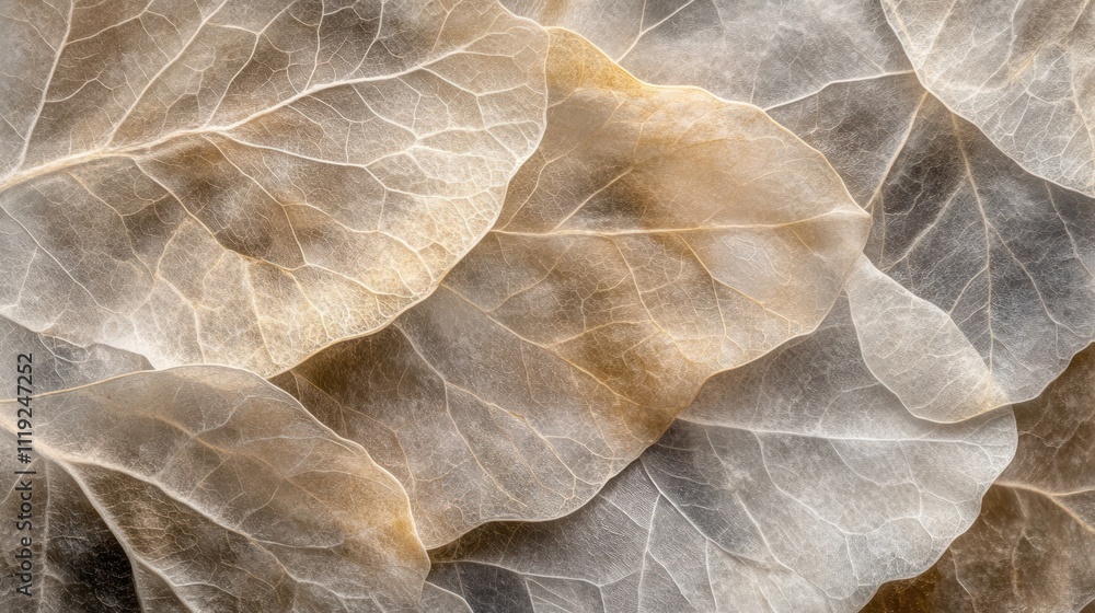 Poster close-up of delicate, translucent leaves showcasing intricate textures and natural patterns.