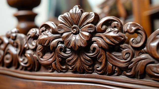 The wood carving on the chair is very detailed and intricate - Powered by Adobe