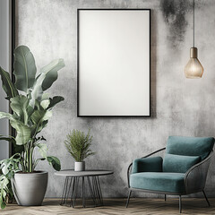 Modern living room, white picture frame, home, sofa, light, simple style