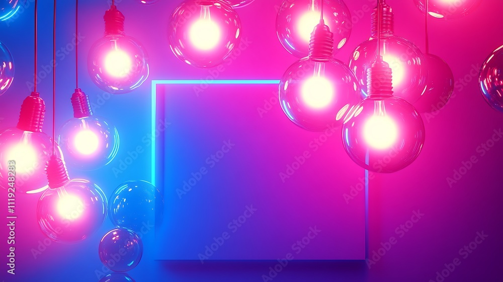 Poster a vibrant display of colorful light bulbs surrounding a blank square for creative use.