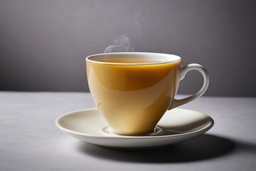 there is a cup of coffee on a saucer with a steam rising out of it