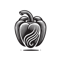 Bell Pepper Illustration - Silhouette of Bel Pepper - Minimalist Bell Pepper Vector - Vegetable Silhouette.