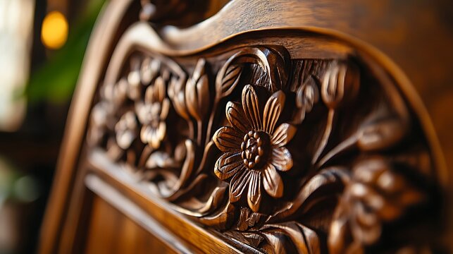 A wooden chair with a floral design on it