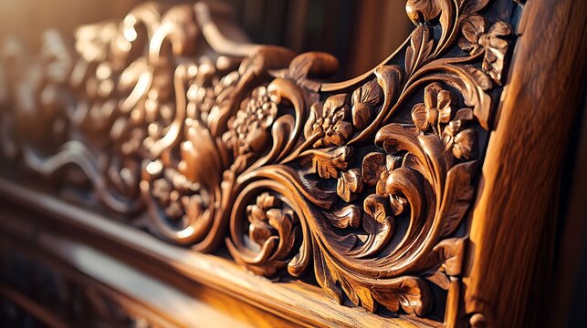 A wooden piece of furniture with a floral design