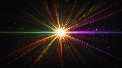 Lens flare effect on black background. Abstract Sun burst, sunflare for screen mode using. Sunflares nature abstract rainbow colourful backdrop, blinking sun burst, lens flare optical rays.