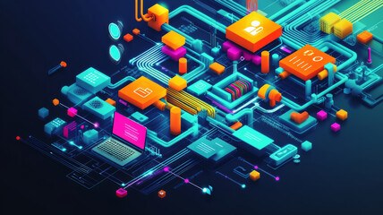 A vibrant, dynamic cover photo featuring a digital marketing theme with plumbing elements. Show a plumber and digital icons connected by flowing water pipes.