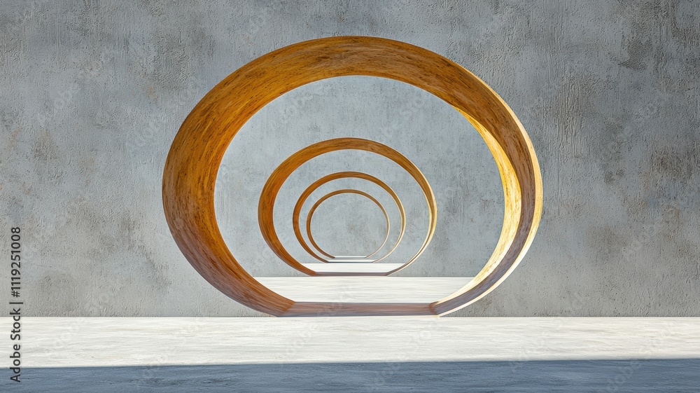 Poster abstract circular structures creating a visual pathway.