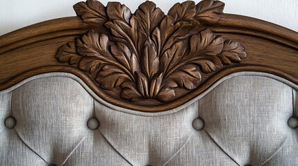 A wooden headboard with a leaf design on it