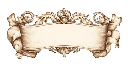 Ornate Baroque Scrollwork Ribbon Banner Design