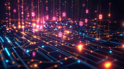 Obraz premium Abstract computer icon with minimalist data connections flowing into it on a clean background, flat design, minimalist, graphic illustration --chaos 20 --ar 16:9 --quality 