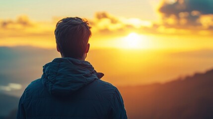 Person with a hopeful expression, perhaps looking towards a bright future or horizon