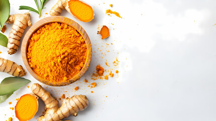 Fototapeta premium Turmeric curcuma powder isolated on white background 