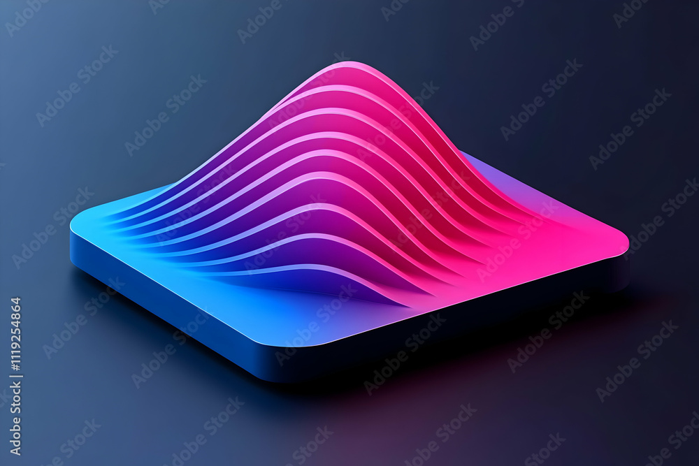 Poster abstract 3d rendering of a colorful wave pattern on a square base.