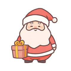 Minimal vector art of a chubby Santa Claus in watercolor cartoon style. Simple and festive design on transparent background. Perfect for a variety of your holiday projects.