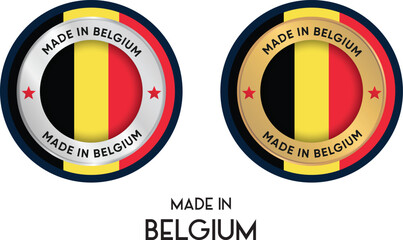 Made in Belgium. Premium labels, stickers, pointer, badge and symbol of Belgium flag icon. Collection vector illustration