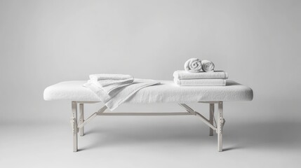 Clean White Massage Table with Two Towels in White Room