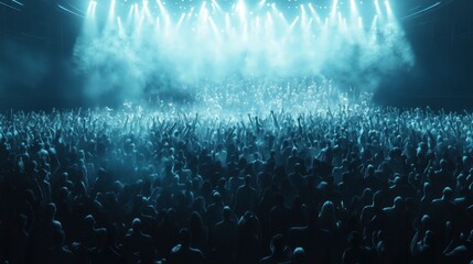 Energetic crowd surfing on a sea of programmable matter, moving and undulating to the beat of music in a spacious indoor arena.