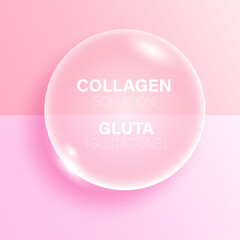 glutathione and collagen solution in the form of pink water droplets. vitamin complex