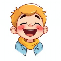 cartoon boy with a scarf on his neck laughing.