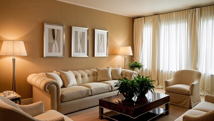 Interior of living room with sofa rendering