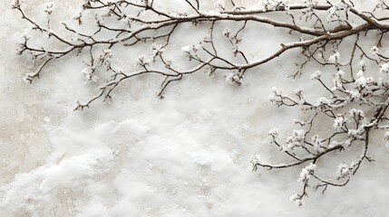 Snow covered branches rest on a snowy ground