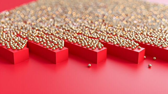 Red bars with golden spheres, increasing data visualization.