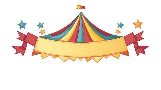 Colorful Circus Tent Banner With Stars and Ribbons