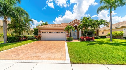 Obraz premium Beautiful Home with Real Estate Photography Shot from Yard on Green Grass
