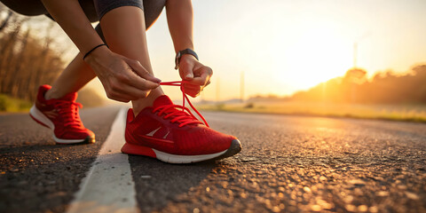 Jogger Tying Shoes Before Starting a Morning Workout