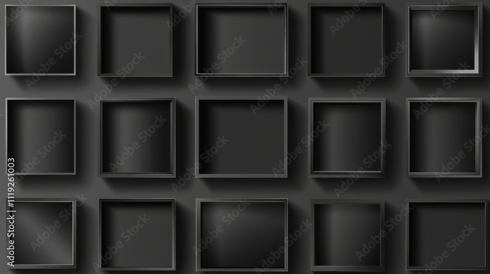 Poster realistic floor shadow box isolated on transparent background. light black shade edge falling floor 