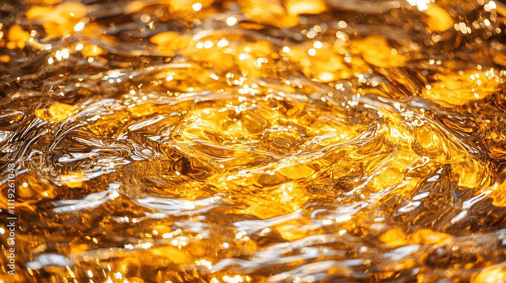 Fototapete A shimmering surface of golden liquid, reflecting light in swirling patterns, creating an appealing and dynamic visual effect