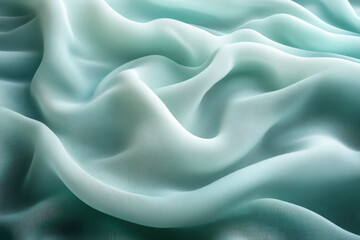 Fototapeta premium Flowing light teal fabric texture background.