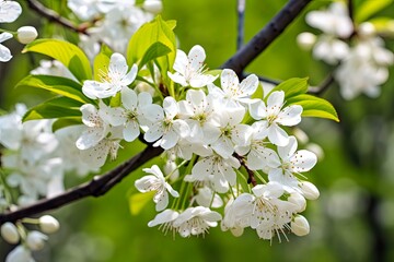 Obraz premium Summer Bloom of Serviceberry Tree: White Blossom on Beautiful Tree Branch in Garden - Nature's Delight
