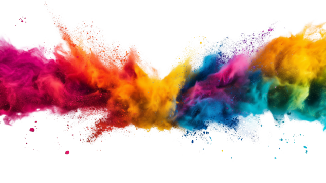  A Colorful powder explosion isolated   on Transparent PNG format Background. 