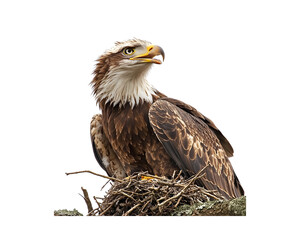 Obraz premium Eagle chick calling out from its nest high in a tree, isolated on white background