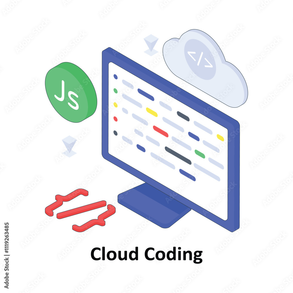 Poster cloud coding isometric colored illustration. eps file stock illustration