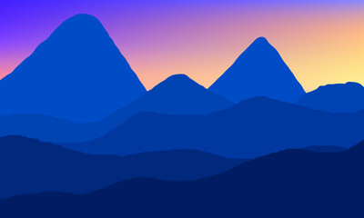 illustration of a mountain view at dawn with conditions that are still dark