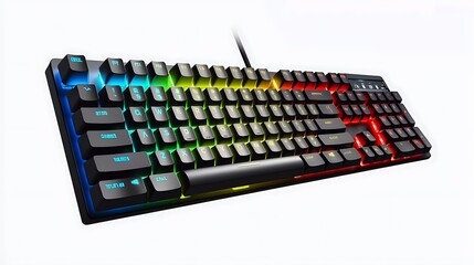 Naklejka premium RGB Gaming Keyboard Illuminated Keys Computer Accessory Tech Gadget Pro Gamer Wired Keyboard