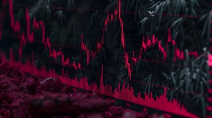 Red stock market graph displayed on screen with dark background.