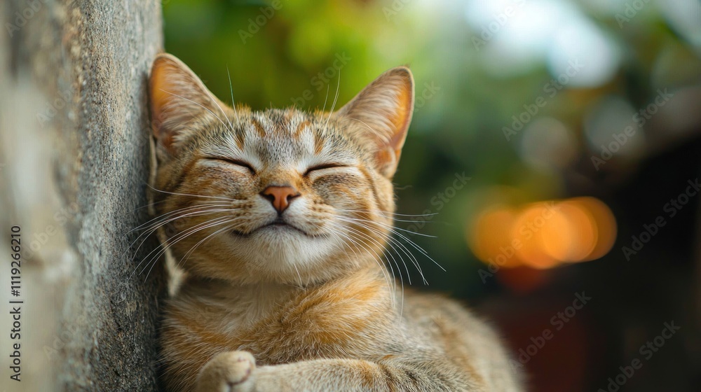 Poster cat with a playful or content expression, showing a smiling demeanor