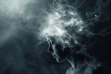 Woman suffering from epilepsy. Female face with copy space, epilepsy or seizure disorder. Epilepsy awareness concept.