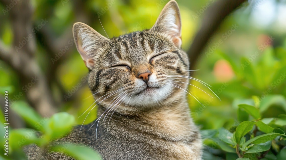 Aufkleber cat with a playful or content expression, showing a smiling demeanor