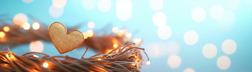 Fototapeta premium Close-Up of a Festive Wreath Adorned with Golden Heartfelt Accents for a Warm Holiday Touch